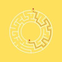 A circular maze and path to the exit from the center. vector