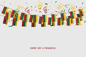 Lithuania garland flag with confetti on gray background. vector