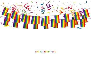 Gay vector flag or LGBT garland flag with confetti.