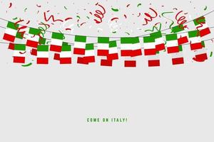 Italy garland flag with confetti on gray background. vector