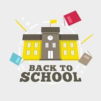 School building with book and pencil for back to school banner. vector