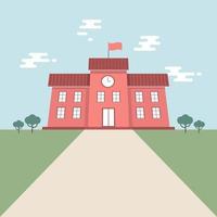 School building in flat style on blue sky background. vector