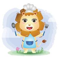 a cute little lion chef vector