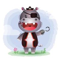 cute pirates hippo vector illustration