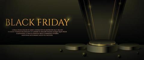 3D black podium product display for black friday banner campaign vector