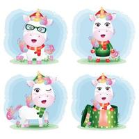 cute unicorn christmas characters collection vector