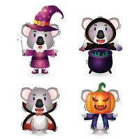 lindo koala con disfraz colección de personajes de halloween vector