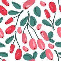 Seamless pattern of hand drawn barberries with leaves. Modern print. vector