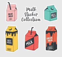 colección colorida de pegatinas de leche dibujadas a mano vector