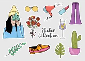 Colorful Hand drawn stickers collection vector