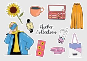Colorful Hand drawn stickers collection vector