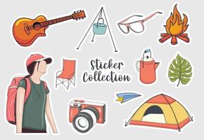 Colorful Hand drawn camp stickers collection vector