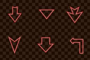 Set of Red arrow light neon effect collection isolated eps vector