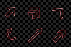 Set of Red arrow light neon effect collection isolated eps vector