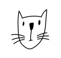 Black monoline face of Scandinavian cat. Hand drawn illustration vector