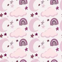 boho seamless pattern with moon, cloud, rainbow and stars vector