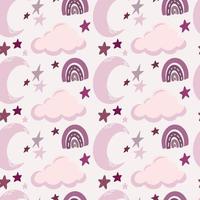 boho seamless pattern with moon, cloud, rainbow and stars vector