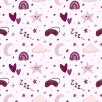 Sweet baby nursery pastel seamless pattern with moon, stars, cloud vector