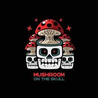 Mushroom and skull vintage style for tshirt vector