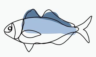 Doodle boceto a mano alzada dibujo continuo de peces. vector