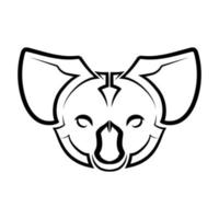 Black and white line art of koala head. vector