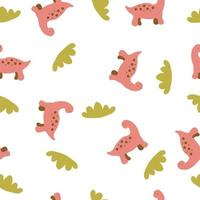 Tender summer seamless pattern of red dinosaurs and green grass vector