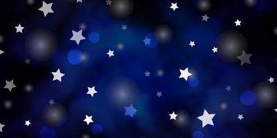 Dark BLUE vector texture with circles, stars.