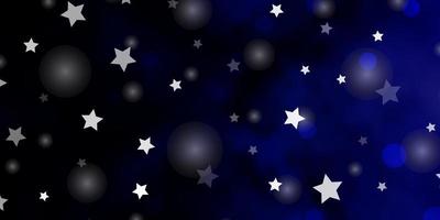 Dark BLUE vector background with circles, stars.