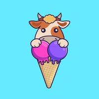Cute cow with sweet ice cream. vector