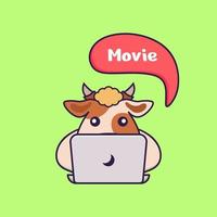 Cute cow is watching a movie. vector