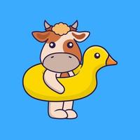 Cute cow With Duck buoy. vector