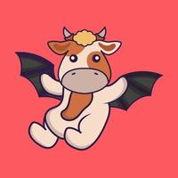 Cute cow is flying with wings. vector