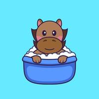 Cute horse taking a bath in the bathtub. vector