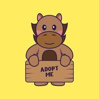 Cute horse holding a poster Adopt me. vector