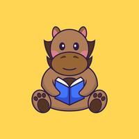 Cute horse reading a book. vector