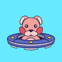 Cute rabbit Driving Spaceship Ufo. vector