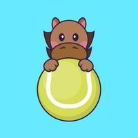 Cute horse playing tennis. vector