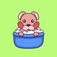 Cute rabbit taking a bath in the bathtub. vector