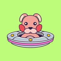 Cute rabbit Driving Spaceship Ufo. vector