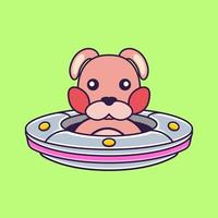 Cute rabbit Driving Spaceship Ufo. vector