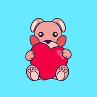 Cute rabbit holding a big red heart. vector
