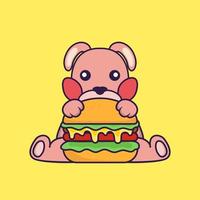 Cute rabbit eating burger. vector