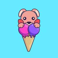 Cute rabbit with sweet ice cream. vector