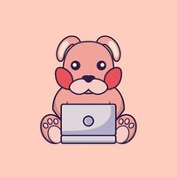 Cute rabbit using laptop. vector