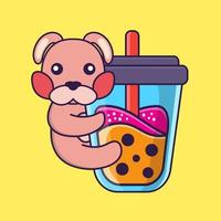 Cute rabbit Drinking Boba milk tea. vector