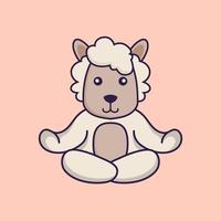 Cute sheep is meditating or doing yoga. vector