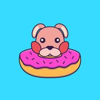 Cute rabbit with a donut on his neck. vector