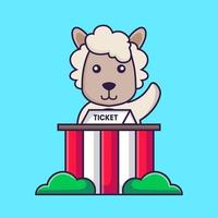 Cute sheep is being a ticket keeper. vector