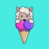 Cute sheep with sweet ice cream. vector