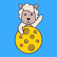 Cute sheep is on the moon. vector